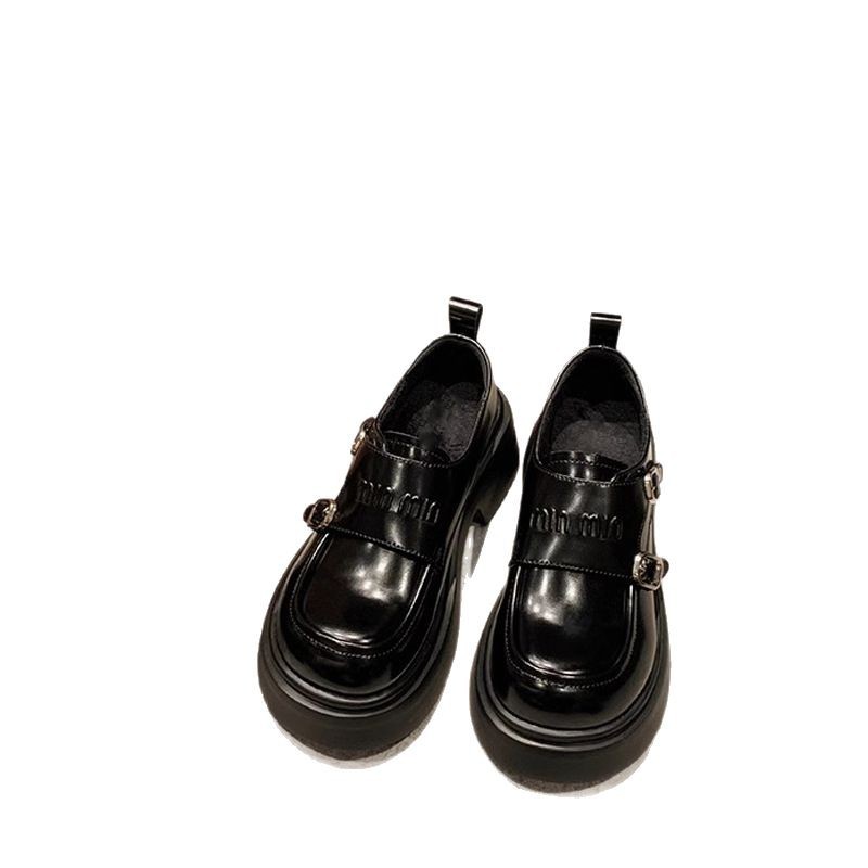 Grape Mom primavera nuevo estilo Amiu hebilla doble punta redonda estilo británico más plataforma de terciopelo Lefu zapatos de cuero zapatos individuales mujer