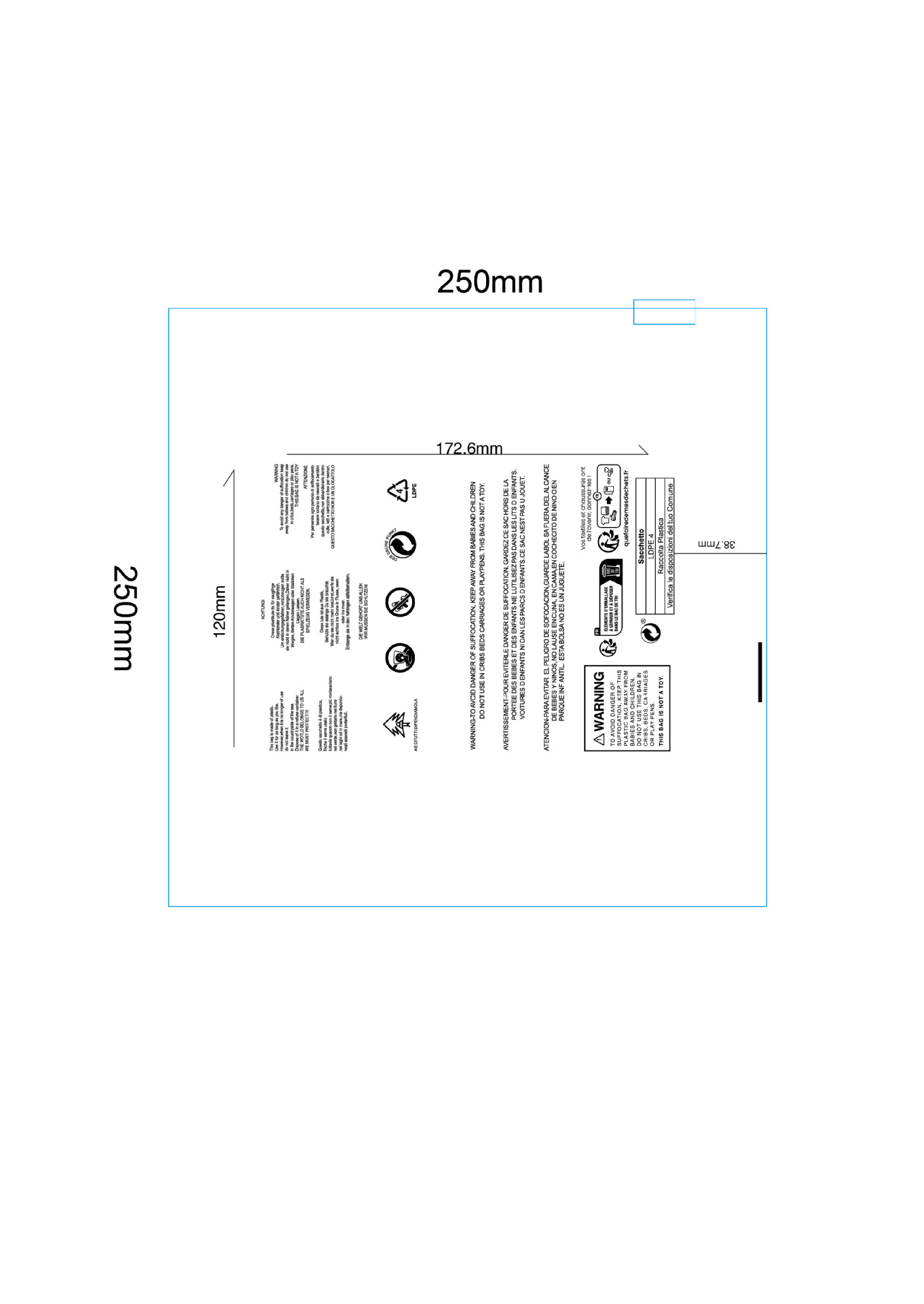 25*25cm(100/가방); 새로운 경고 지퍼 가방 투명; PE 신소재