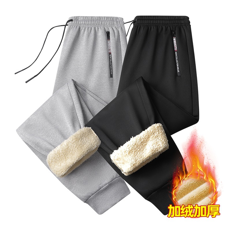 2025 Autumn/Winter Lambswool Sweatpants, Fleece-lined, Thick, Warm Long Pants, Outerwear Sports Pants, Men's New Winter Clothing