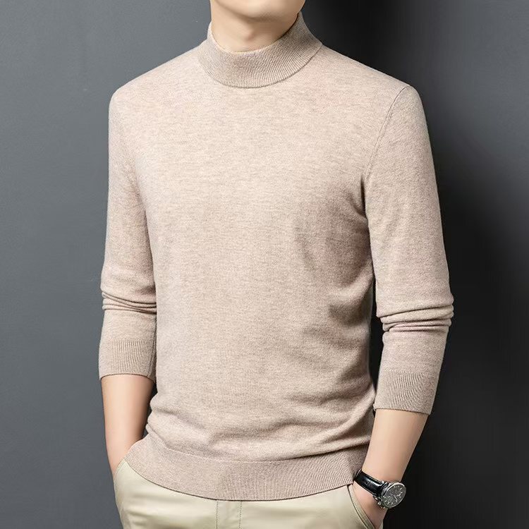 Autumn and Winter Men's Casual Business Solid Color Half Turtleneck Knitted Sweater with Men's Clothing