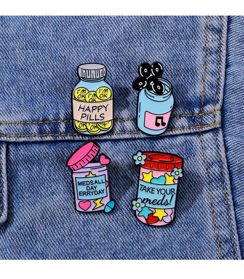 Letter, Pill, Medicine Bottle Pattern Cute Modern Style Pin Letter Pill Medicine Bottle Alloy Enamel Unisex Brooches