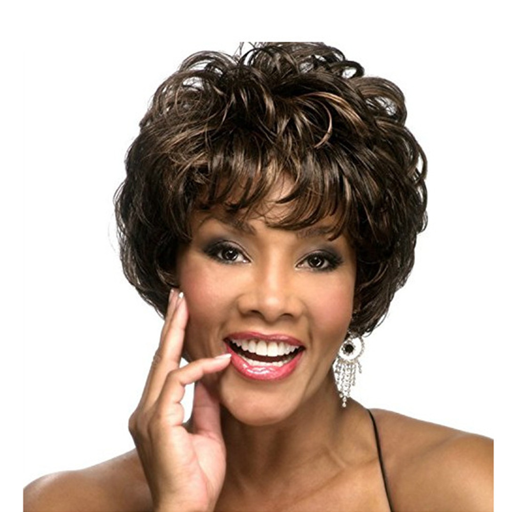 Peruca europea y americana cabello corto natural esponjoso cabello marrón de fibra química de alta temperatura pelucas de cabello red rosa