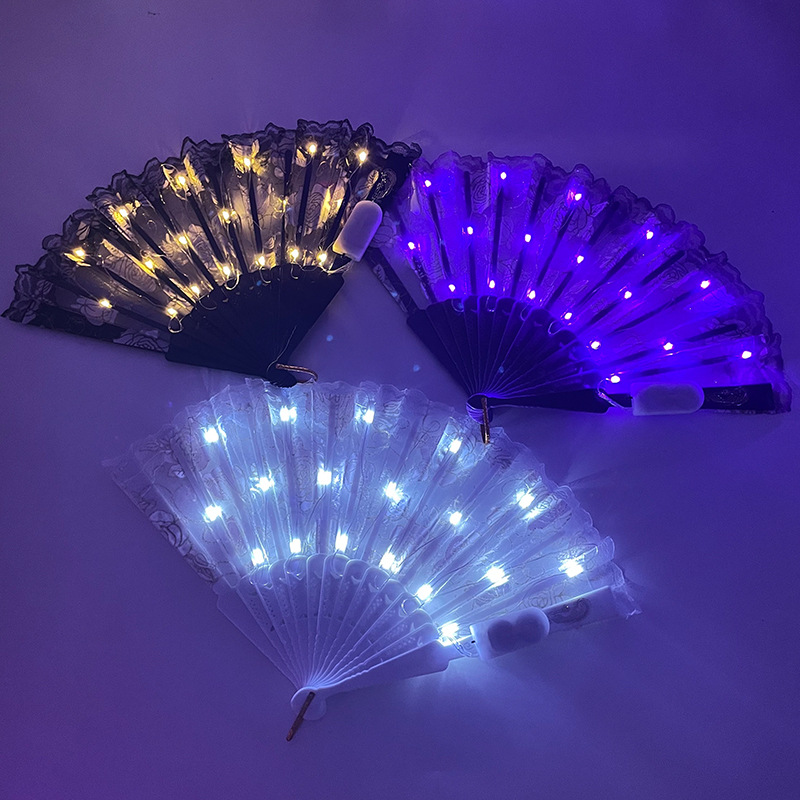 #593 7寸玫红色玫瑰蕾丝扇子折扇 合照