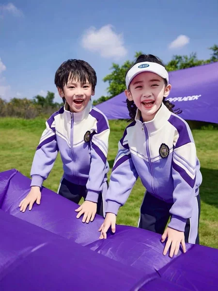 Kindergarten Uniforms, Primary School Uniforms, Spring and Autumn Outfits, First-Grade Children's Suits, Purple Class Uniforms, College-Style Three-Piece Sets