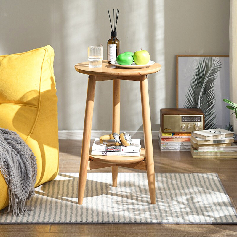 创意北欧沙发边几小圆桌客厅简约奶油风双层小桌子实木小茶几