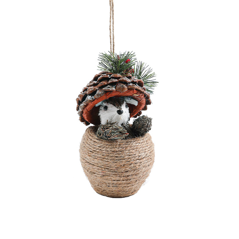 Nuevo sombrero de madera ardilla cuerda de cáñamo seda adornos de mesa tejidos a mano paja colgante árbol de Navidad colgante