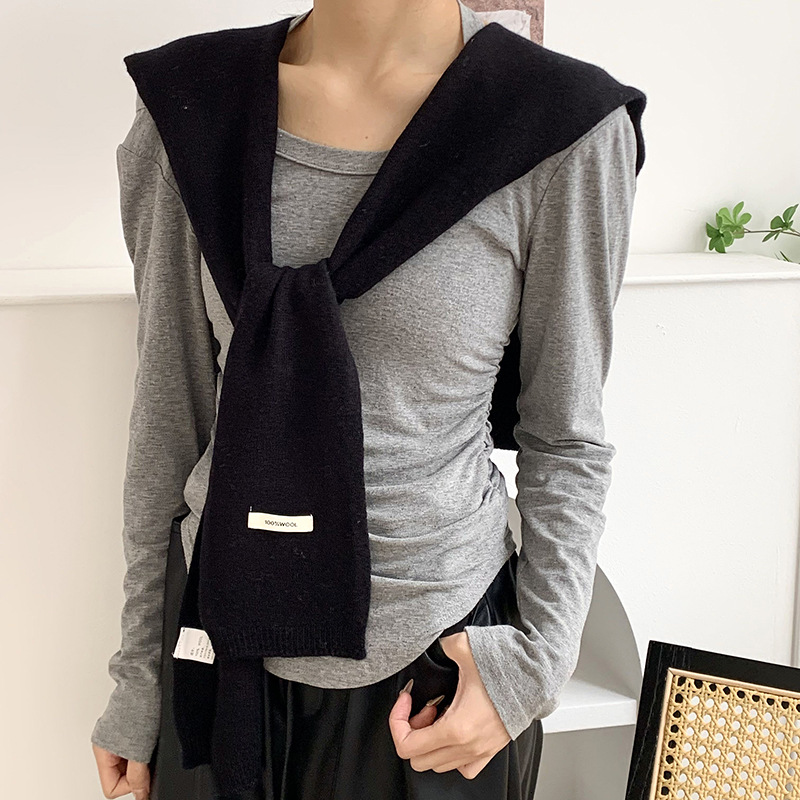 Tejido de lana pura con un chal de aire acondicionado de mujer cuello falso decoración bufandas de nudos hombros cálidos manteniendo el cuello