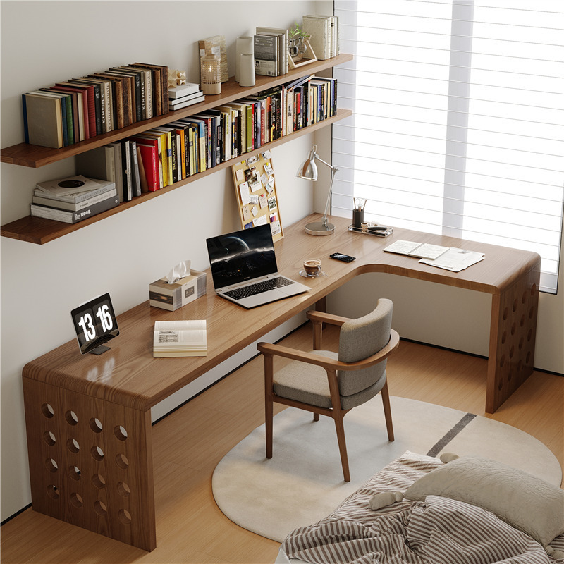 Carefully Selected All Solid Wood Hole Table 7-Shaped Corner Desk Double Window Computer Desk L-Shaped Corner Long Table Workbench