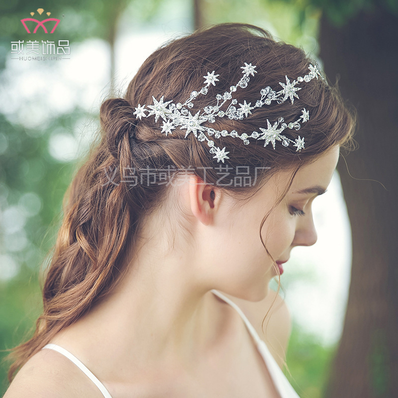 Cross-Border Original Hairpin with a High-End Feel, Handcrafted with Diamonds and Star-Shaped Rhinestones, Beautiful Bridal Hair Accessory