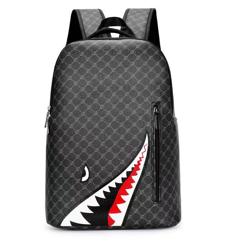 新しいシンプルな個性ファッションサメバックパックメンズバックパックチェック柄高校生大学生バッグコンピュータバックパック|undefined