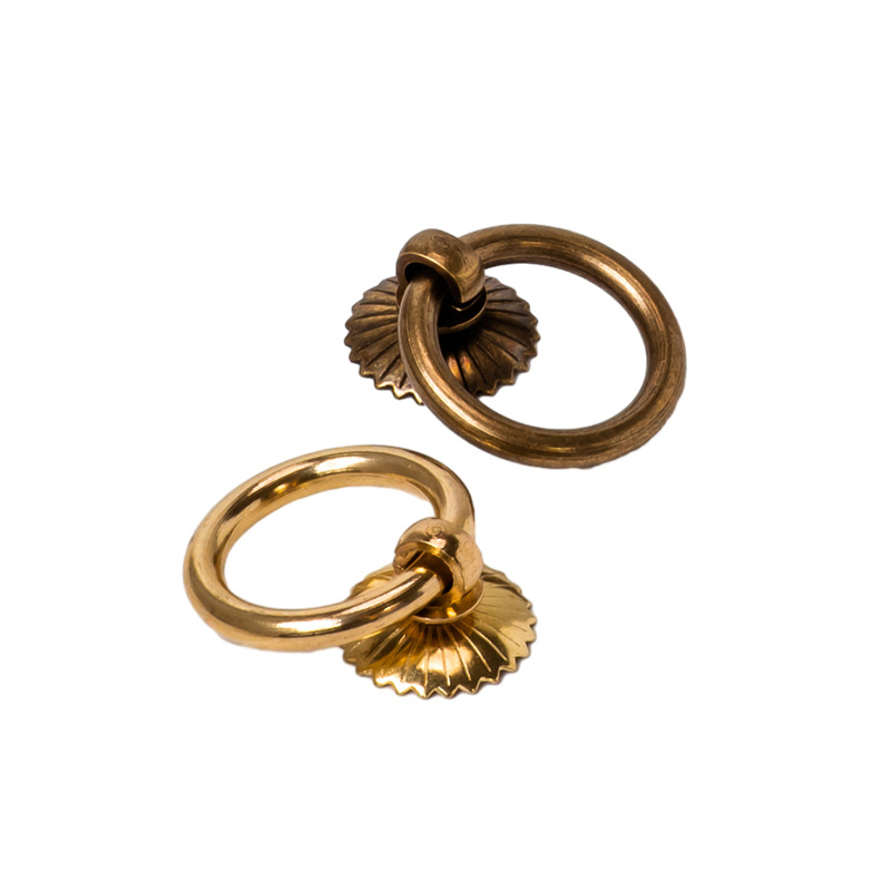 Gabinete de medicina tradicional de estilo chino, manija de anillo antiguo de cobre puro, caja de regalo para bote de té, manija de cajón circular, manija de cobre dorado