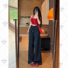 原牛丹宁蓝阔腿牛仔裤女2025年秋季新款慵懒宽松显瘦垂感拖地长裤