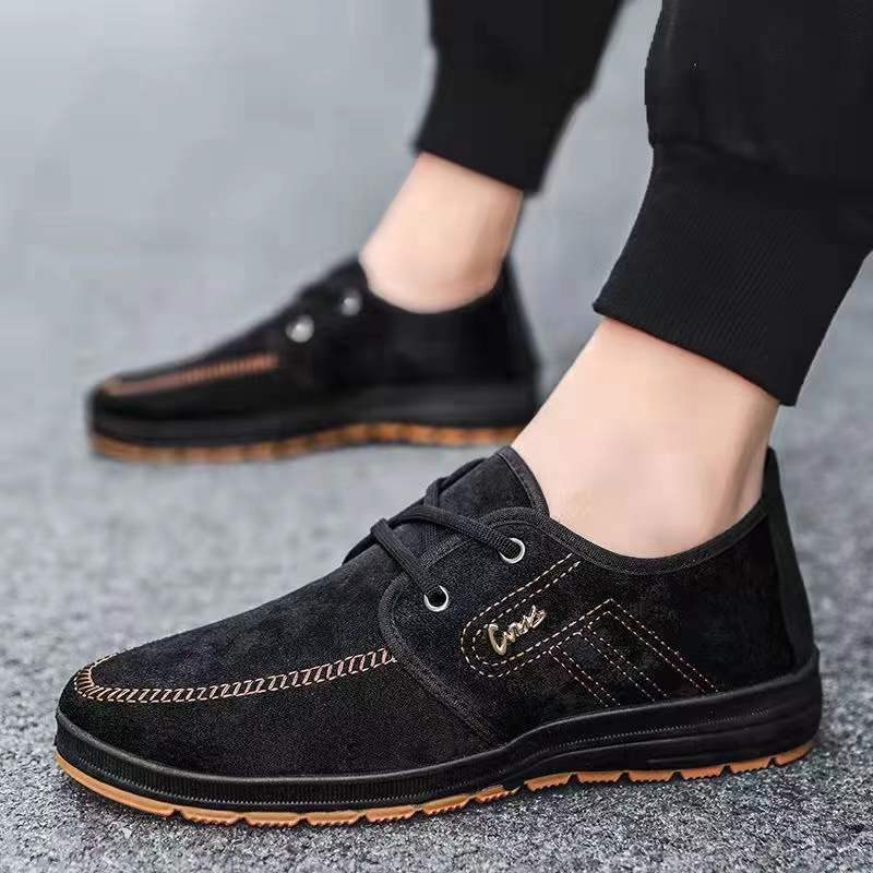 Old Beijing cotton shoes for men, laced casual soft-bottom flat work shoes, breathable, for middle-aged and elderly fathers