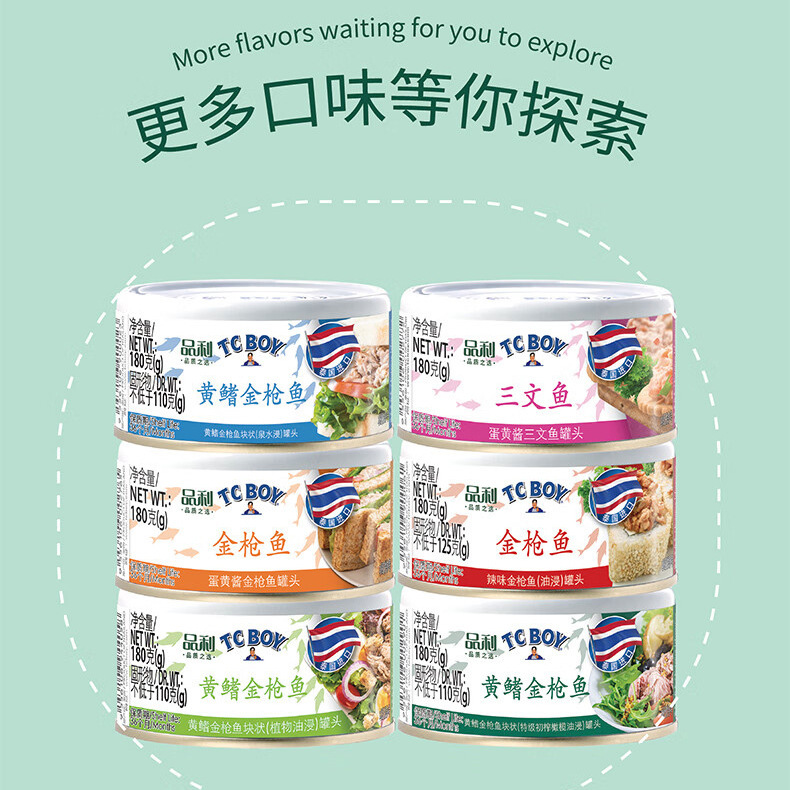 Thai Imported Tcboy Canned Tuna for Sushi Sandwiches, Seafood, Spicy Instant Food