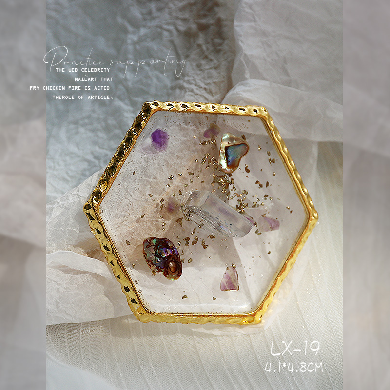 Nail ágata transparente resina borde dorado flor seca Shell lentejuelas mariposa Pentagram amor paleta placa herramienta de la joyería