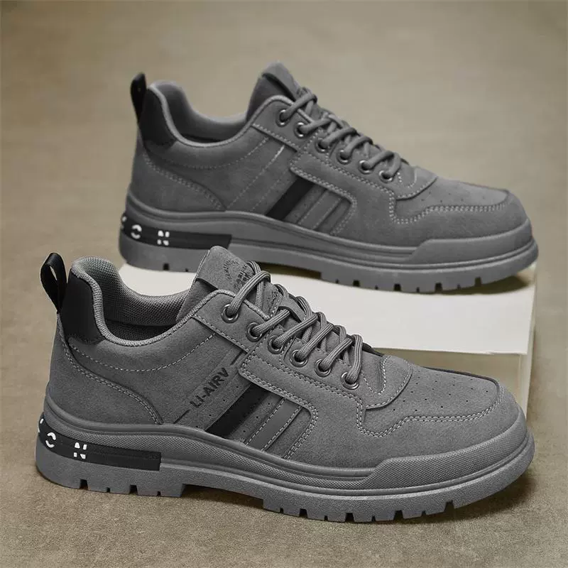 Men’s leather casual shoes, four seasons, lace‑up, sizes 39–44, khaki/gray/black