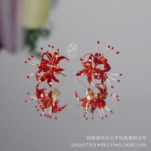 清风女公子原创新款红色彼岸花耳钉曼珠沙华古风百搭手工高级耳饰