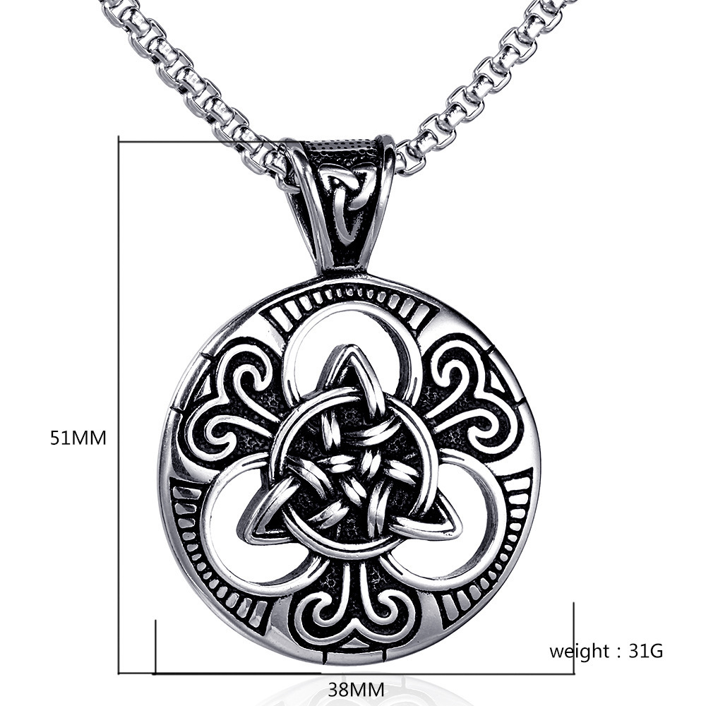 Collana con ciondolo a forma di nodo concentrico rotondo irlandese punk maschile alla moda con catena in acciaio inossidabile_voghion.com