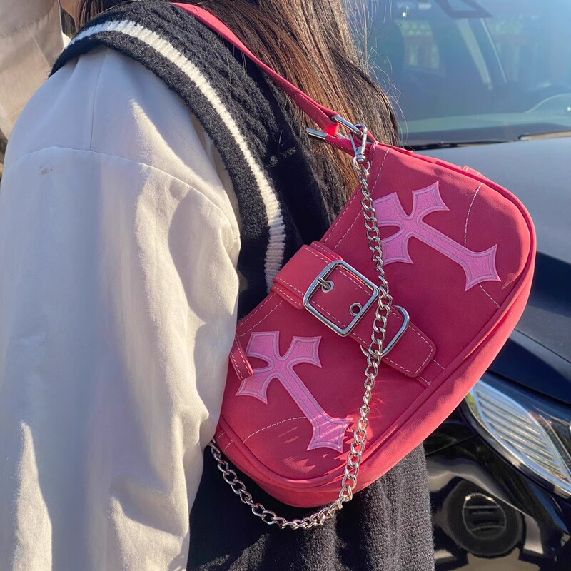 Sweet Cool Bag, Sexy Bag, Original Cross Chain Armpit Bag, Rose Red Barbie Motorcycle Sweet and Spicy Crossbody Bag Sweet Cool Bag, Sexy Bag, Original Cross Chain Armpit Bag, Rose Red Barbie Motorcycle Sweet and Spicy Crossbody Bag