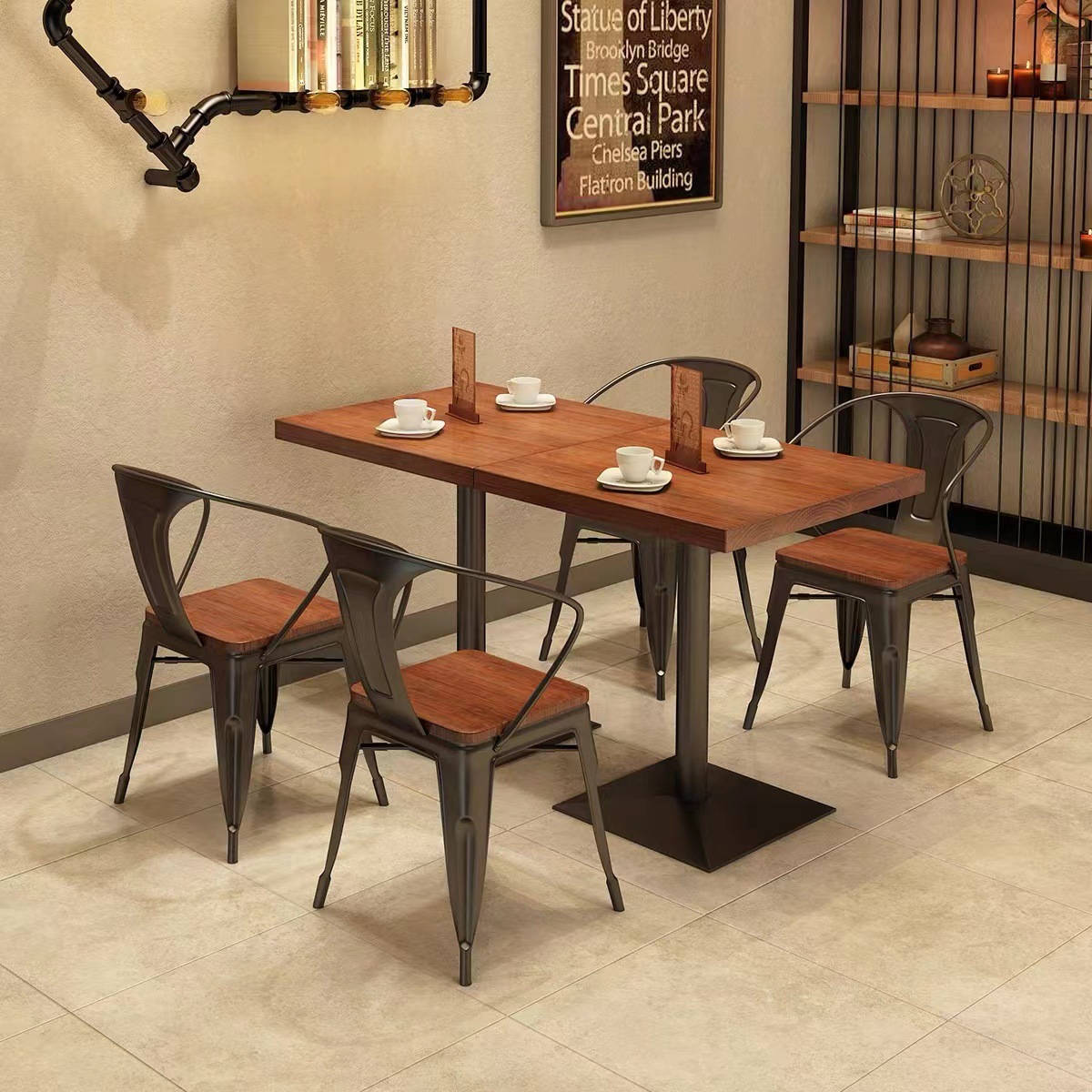 American solid wood wrought iron chair, leisure chair, back chair, cafe restaurant table chair set