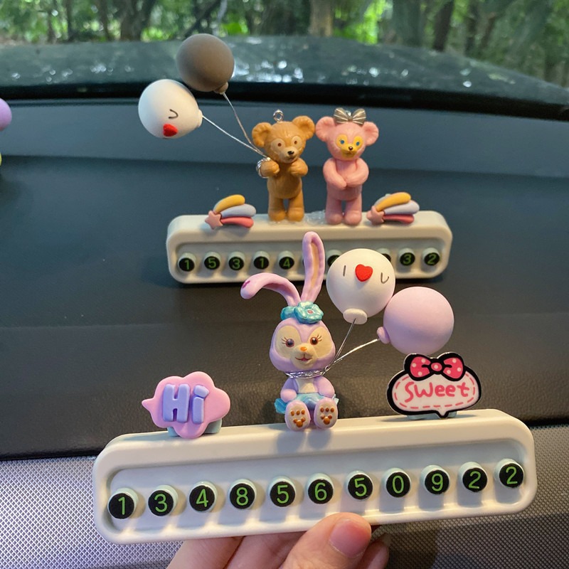 Linda placa de estacionamiento temporal de automóvil, placa de matrícula, placa de teléfono de automóvil móvil, accesorios de decoración de automóvil de dibujos animados, decoración de automóvil, mujer