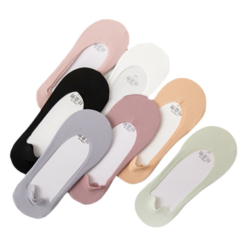 Calcetines de barco de las mujeres de verano fino de color sólido de algodón inferior cualquier corte de seda calcetines invisibles de silicona antideslizante calcetines de tacón de silicona antideslizante