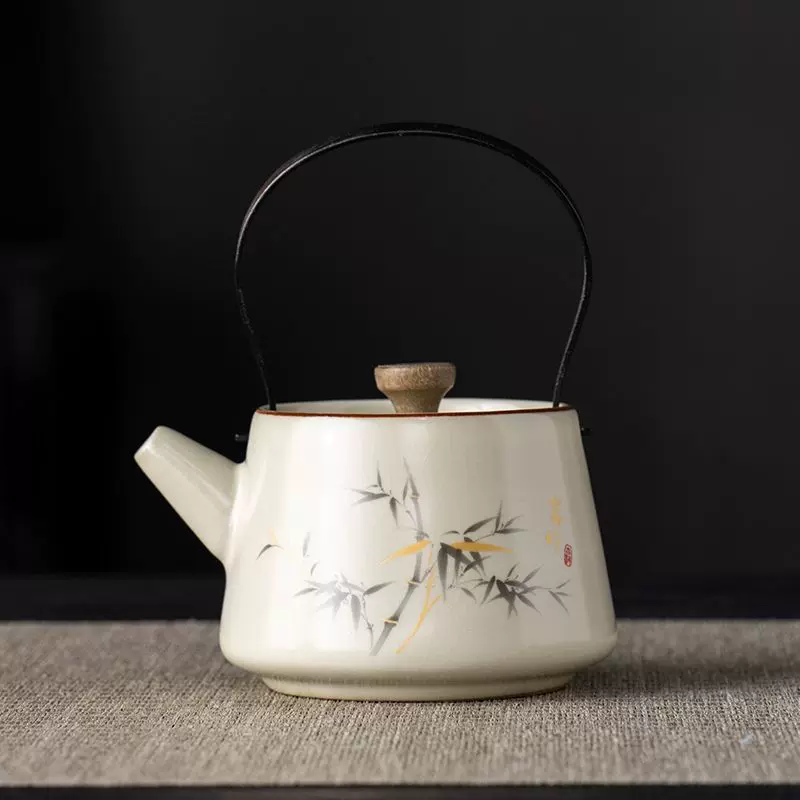 汝窑提梁壶简约办公室客厅陶瓷茶壶功夫茶具开片泡茶壶家用单壶