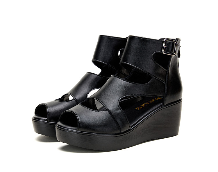 Sandal peep toe nữ đế xuồng cao gót vuông phong cách La Mã — Màu đen chi tiết 17