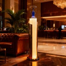 高级感发光酒座不锈钢电镀酒架品鉴会酒柜白酒落地柜酒瓶展示架