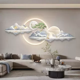现代轻奢客厅装饰画背有靠山高级感挂画沙发背景墙大气山水壁灯画