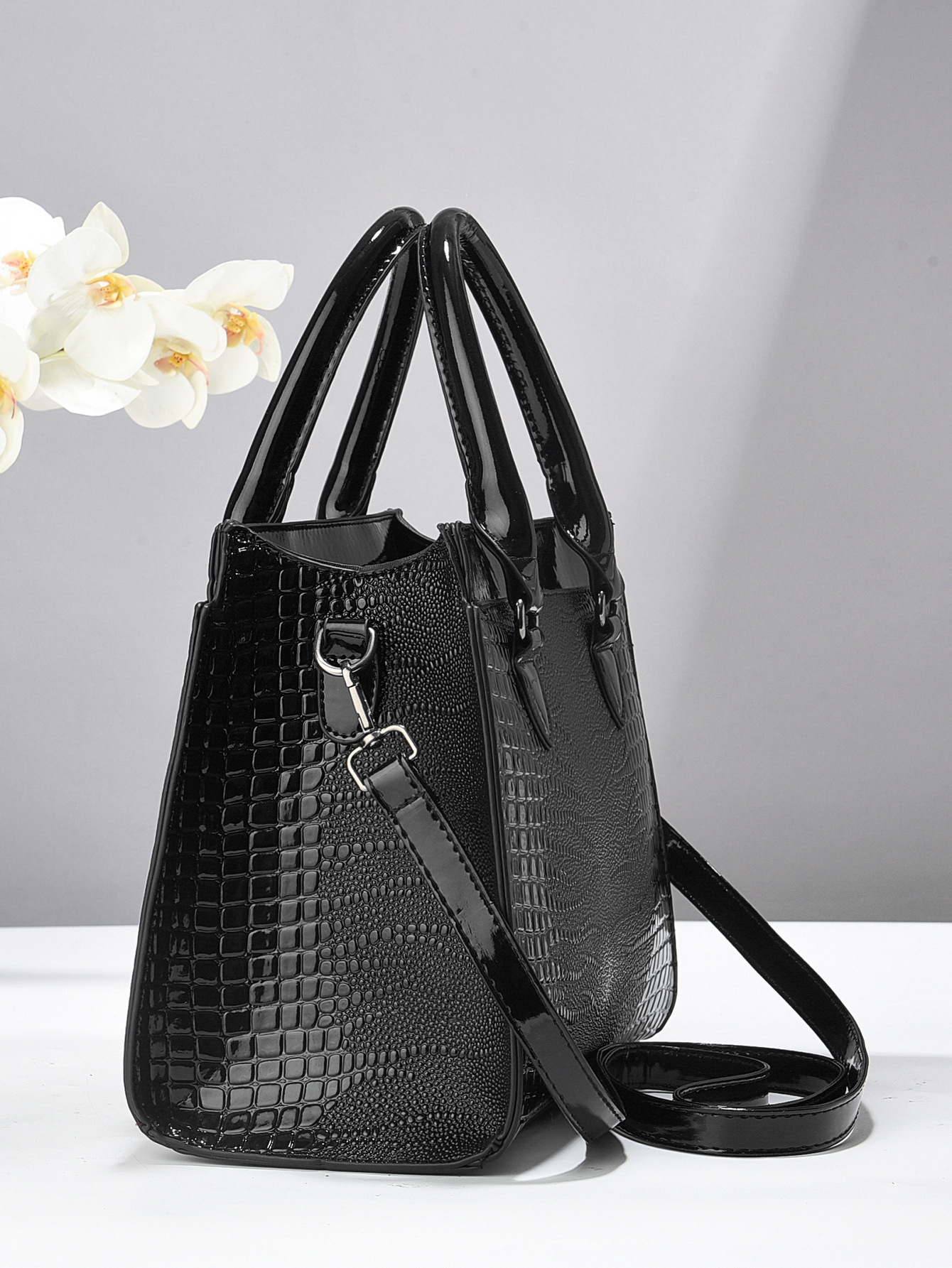 Women's Crocodile Pattern Handbag Three Piece Set Shoulder Bag_voghion.com