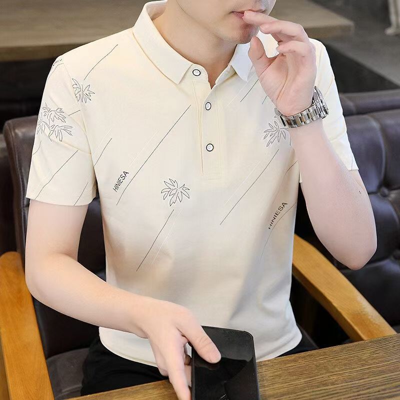 [high quality Cotton] Summer New Short-sleeved T-shirt Men's Fashionable Lapel Polo Shirt Half-sleeved Casual Men's T-shirt