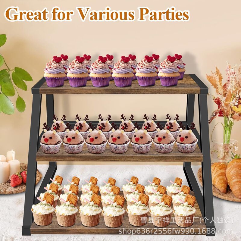 Wooden Cupcake Dessert Rack Three Layers Country Style Cupcake Display Stand Party Party Cake Tower