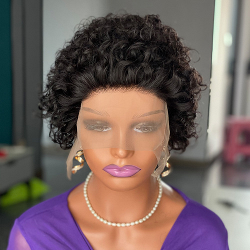 Curly pixie cut lace wig human hair real hair Xuchang lace wig short headgear