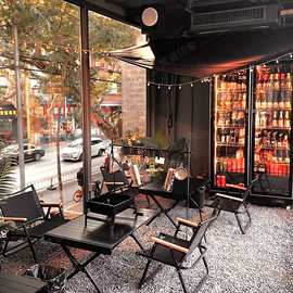 露营风酒吧咖啡厅桌椅组合网红烧烤酒馆奶茶店外摆商用折叠桌椅