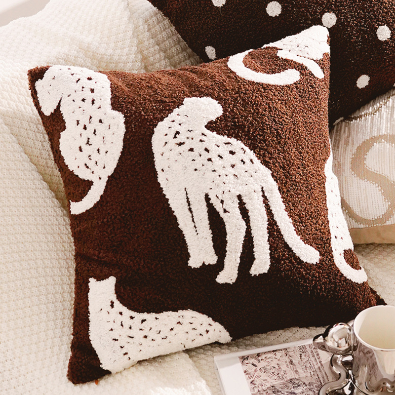 Base marrón peluche de peluche leopardo 45x45cm funda de almohada individual