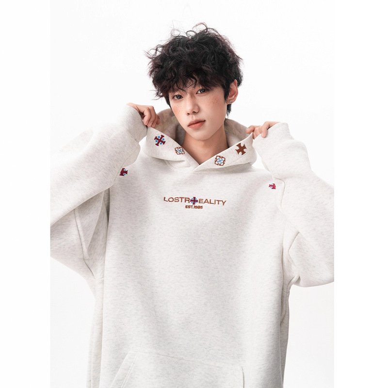 500g Heavy Ethnic Style Embroidered Hooded Sweatshirt for Men and Women Autum Design Long-Sleeved Ins Handsome Loose Hoodie