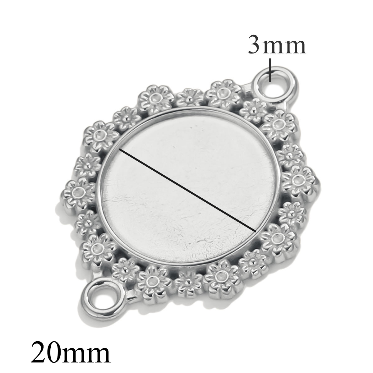 Accesorios de joyería DIY de acero inoxidable redondo tiempo gemas de encaje base 20mm colgante chapado al vacío manual