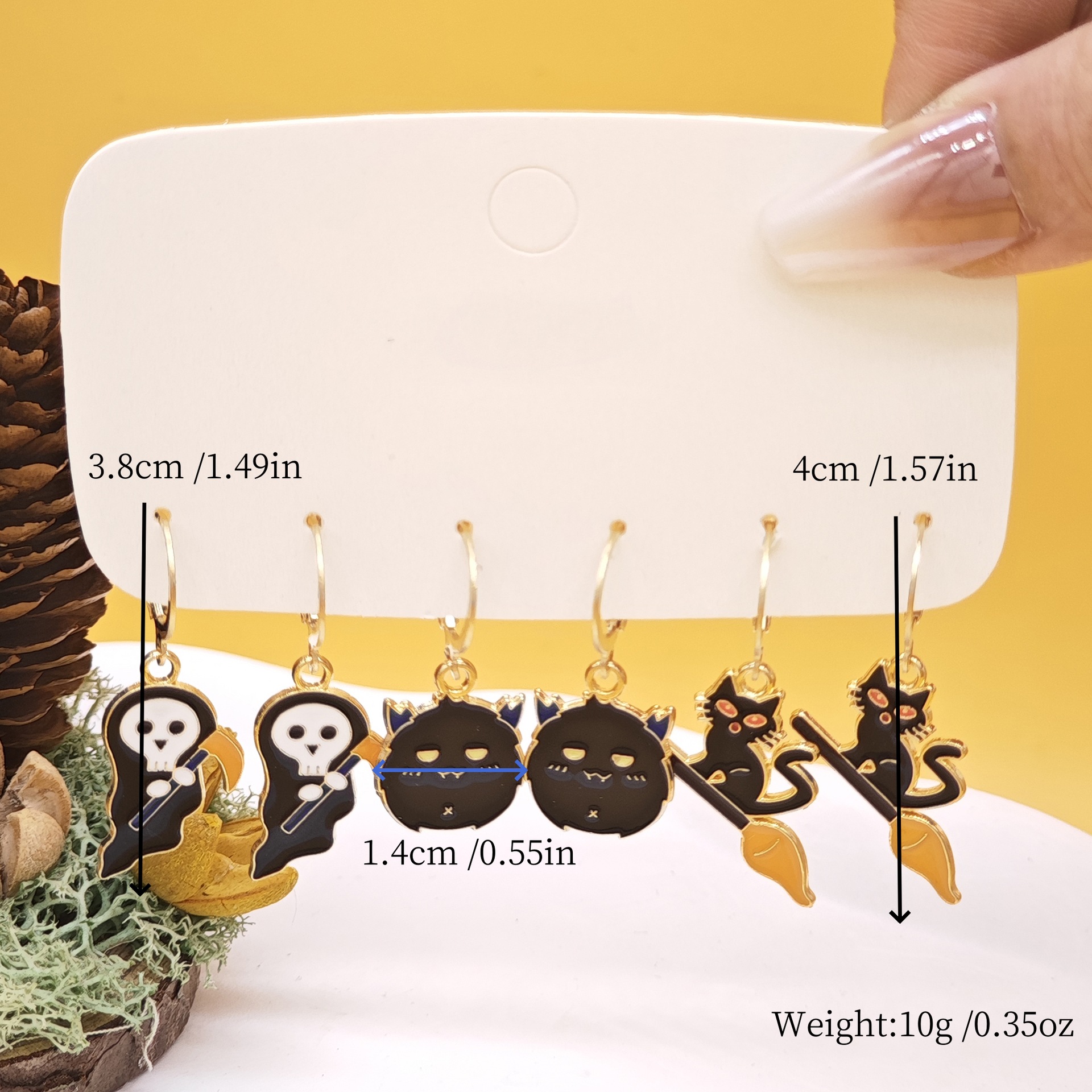 20g Weight Alloy Ear Needle Material Drop Earrings Classification 1 Set Quantity Holiday, Daily Occasion Alloy Material Halloween Festival Pumpkin, Cat, Ghost Pattern Women's Gender Cartoon Style Style Enamel Craft Cartoon Style Pumpkin Cat Ghost Alloy Enamel Earring Sets For Women's Holiday Daily 4
