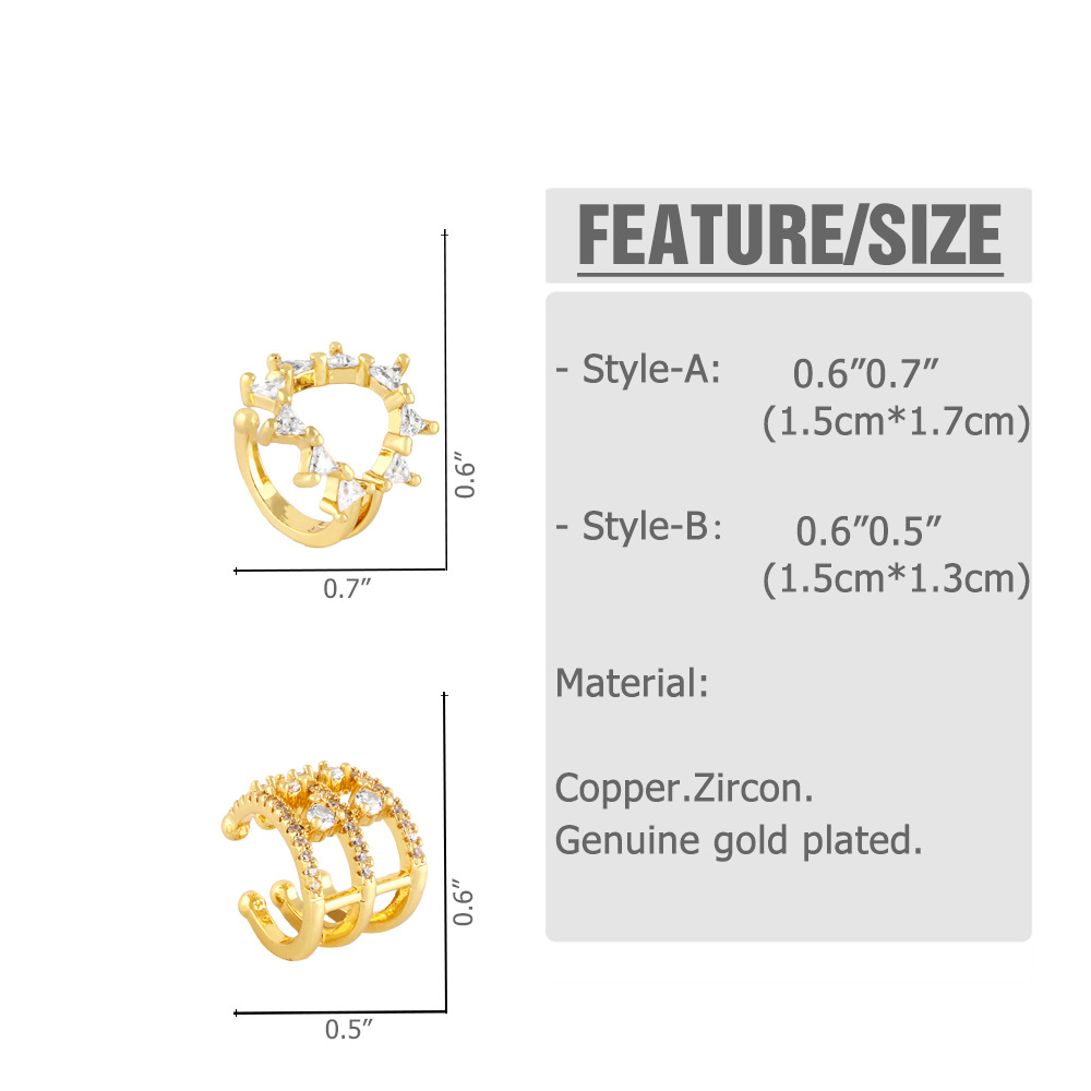 Mode Irregulär Kupfer Ohrclips Inlay Zirkon Kupfer Ohrringe display picture 1