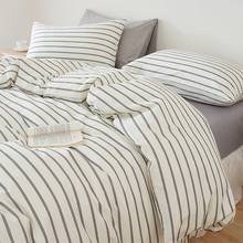 简约条纹全棉四件套精梳棉 斜纹纯棉学生宿舍三件套被套床单床笠