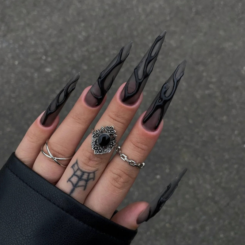 WM-133 black thorn fake nails cross-border frosted dark hot girl personality 24 pieces wearing nail tablets wholesale WM-133 black thorn fake nails cross-border frosted dark hot girl personality 24 pieces wearing nail tablets wholesale