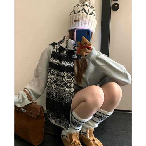 Sheep Wool Korean-style Double-Sided Brocade Knitted Scarf for Women - Winter Thick Warmth-Blocking Neck Protection and Keeping Warm Small Scarf