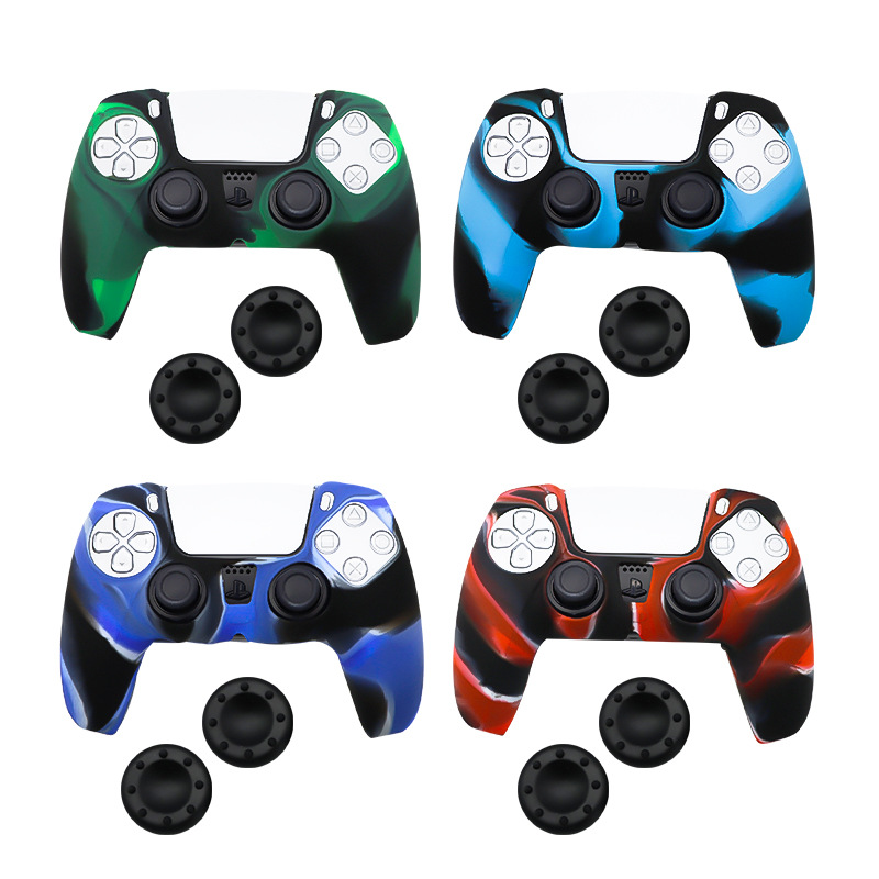 Funda de silicona de camuflaje PS5 enviar dos tapas de botón de 8 puntos ps5 manejar cubierta protectora pequeña inyección de aceite de ondulación en stock