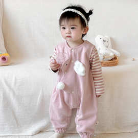 婴儿a类纯棉2件套衣服宝宝春季新款套装小童儿童女童连体衣童装