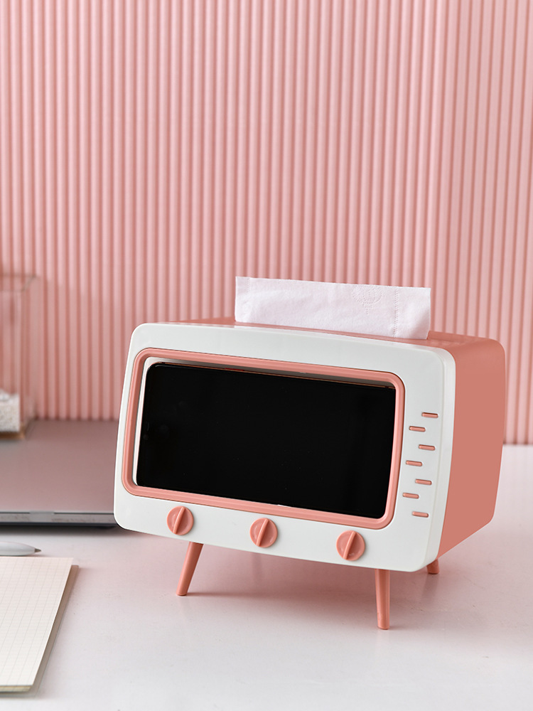 Estilo creativo perezoso teléfono móvil titular tejido caja de tejido caja escritorio retro TV titular caja de almacenamiento femenino