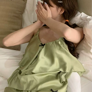 冰丝睡衣女夏季少女纯欲吊带短裤家居服套装睡衣女粉嫩性感家居服