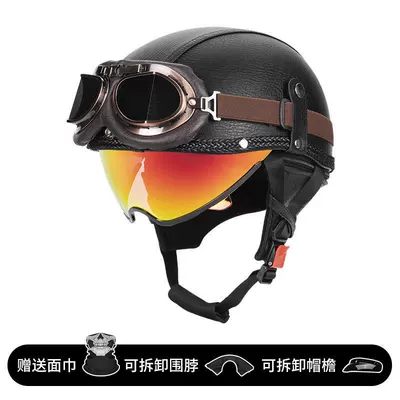 Cruiser Half Helmet Summer, Motosiklet kaskı (dəbilqə) - black-colorful-lenses-bronze-mirror-m