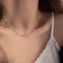 韩版轻奢风小众毛衣链满天星纯银ins珍珠项链女设计感时尚锁骨链
