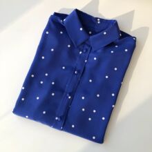 法式复古克莱因蓝+浪漫波点 篙ji气质感 砂洗真丝衬衫